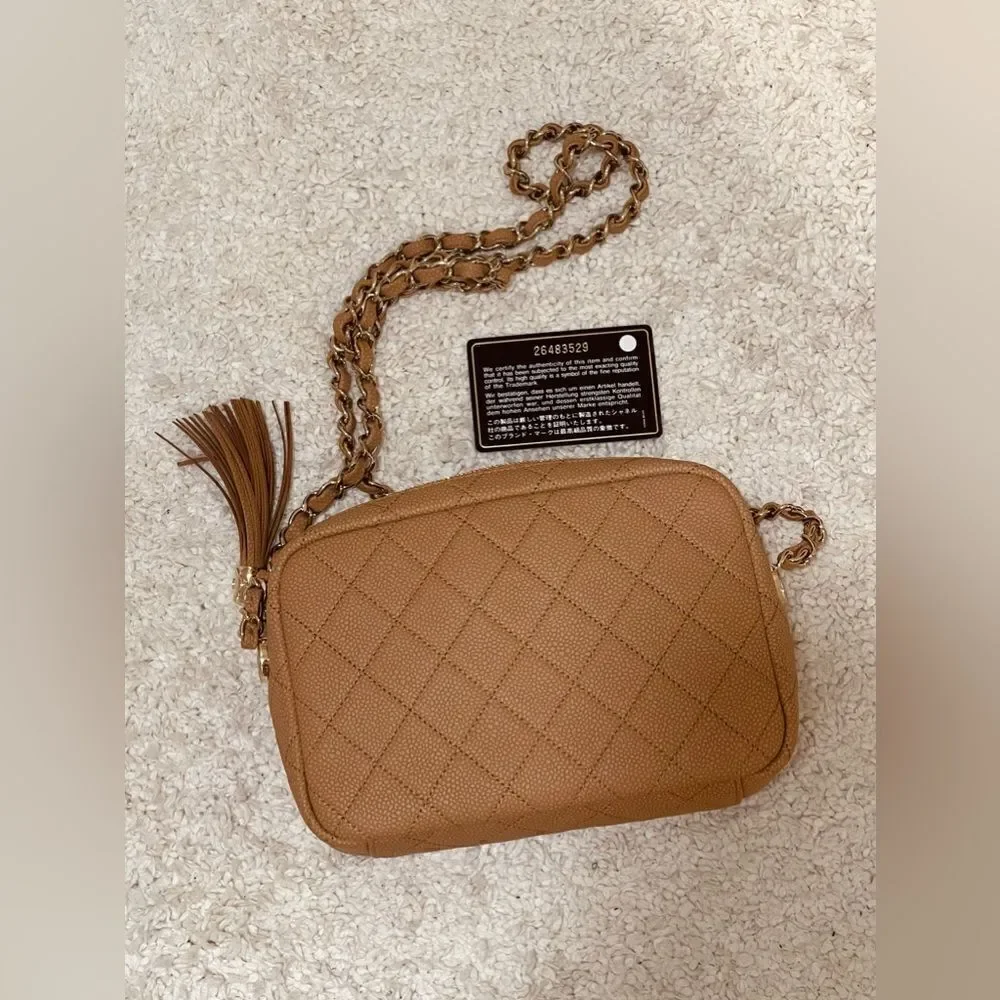 Chanel Matte Caviar Coco Tassel Camera Bag Brown Gold Hardware Series 26